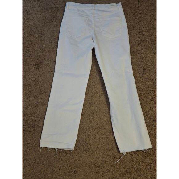 Express Women's White Distressed Raw Hem High Rise Straight Jeans Size 8 Long - Picture 2 of 12